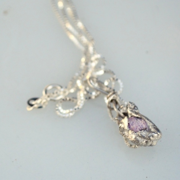 Genuine Pink Sapphire Ruby Nugget Sterling Pendant - Picture 6 of 6